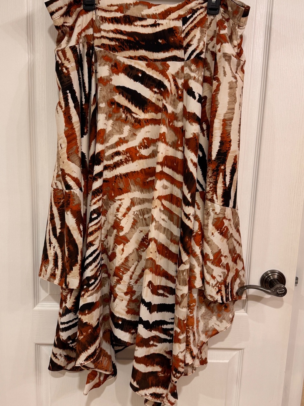 Calvin Klein Brown & Cream Asymmetrical Animal-Print Skirt